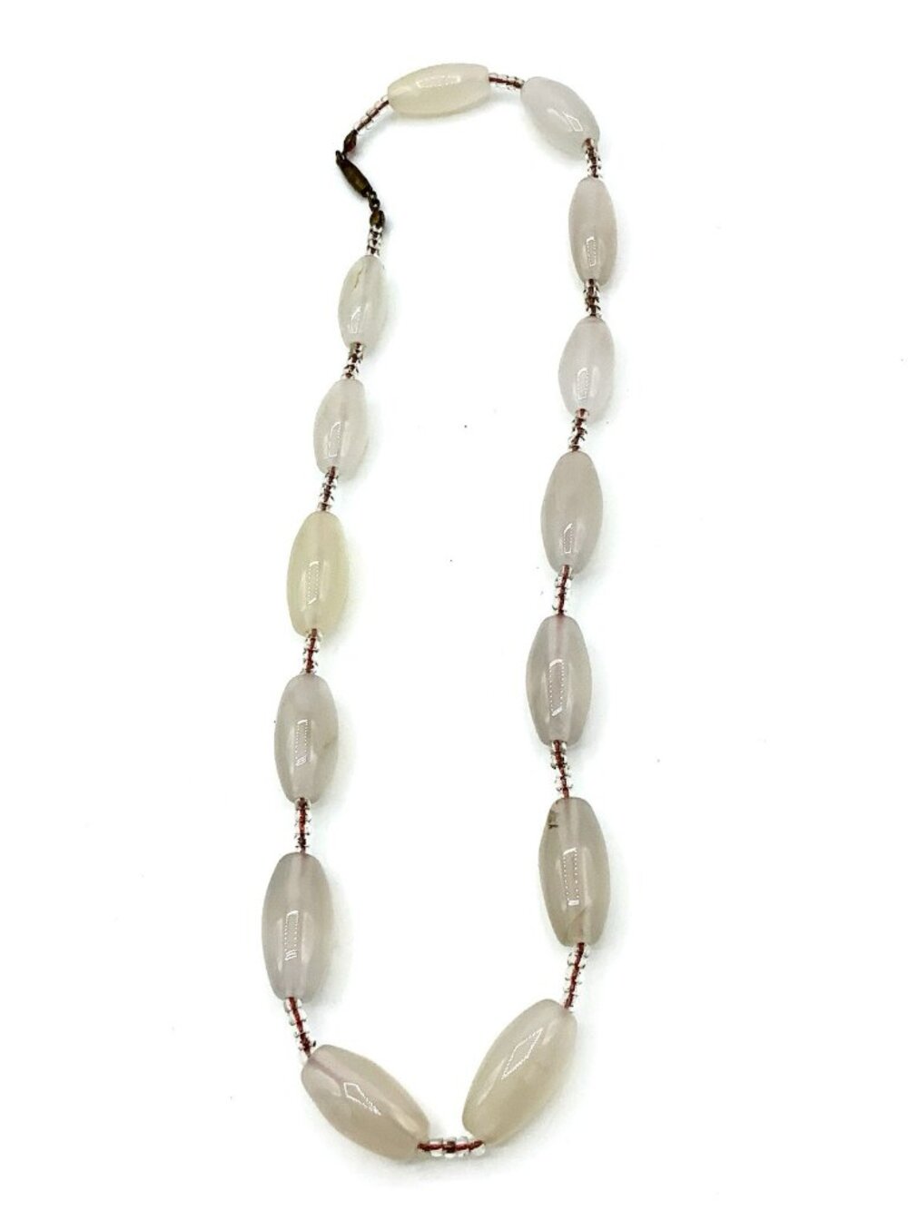 Vintage Pale Pink Rose Quartz Polished Rice 14 Beads Necklace ~17” Barrel Clasp